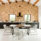 Masa de sufragerie din lemn tropical reciclat si picioare metalice - Slide Viadurini