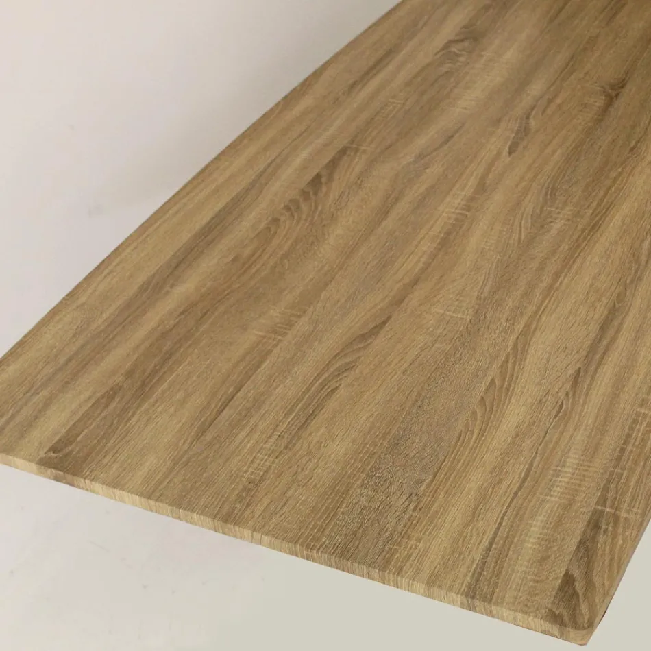 Masă de luat masa în MDF cu efect de lemn și bază din metal negru - Sunset Viadurini