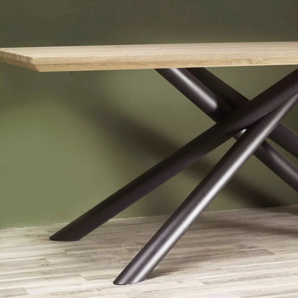 Masă de luat masa în MDF cu efect de lemn și bază din metal negru - Sunset Viadurini