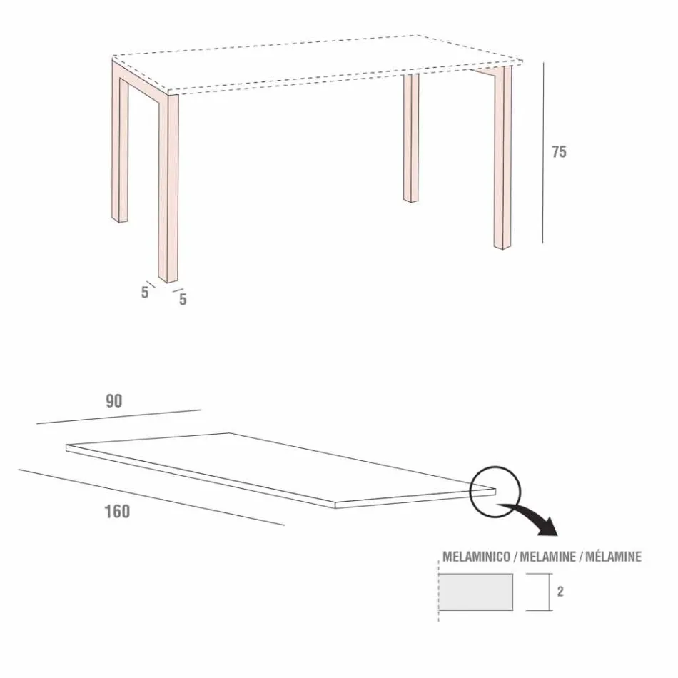 Masă de luat masa din melamină și metal vopsit Fabricat în Italia - Remigio Viadurini