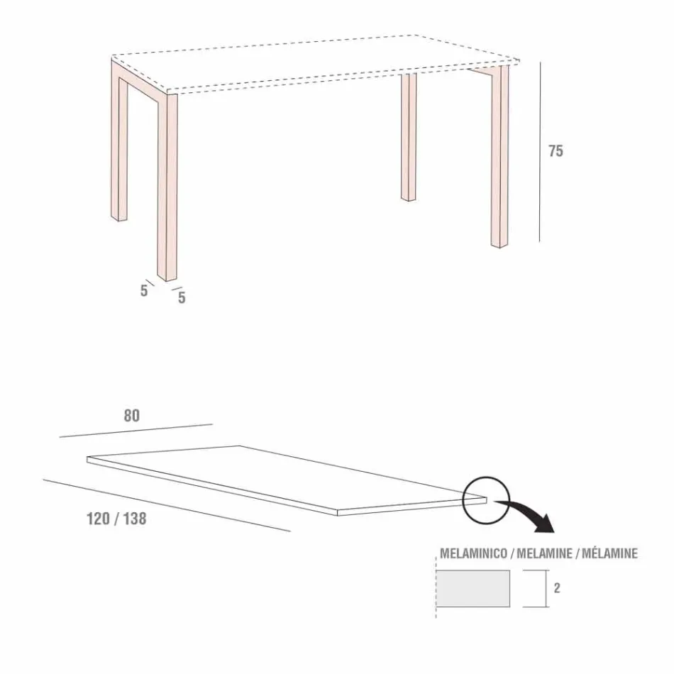 Masă de luat masa din melamină și metal vopsit Fabricat în Italia - Remigio Viadurini