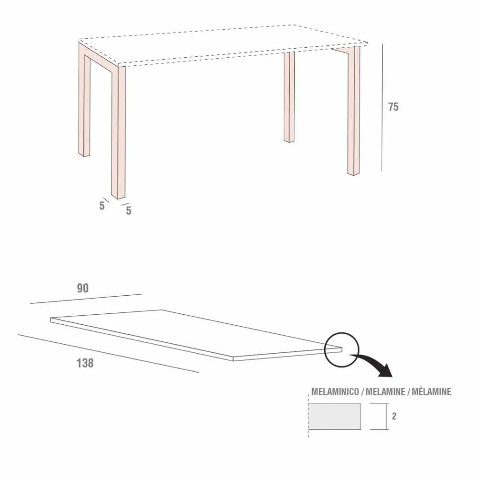 Masă de luat masa din melamină și metal vopsit Fabricat în Italia - Remigio Viadurini