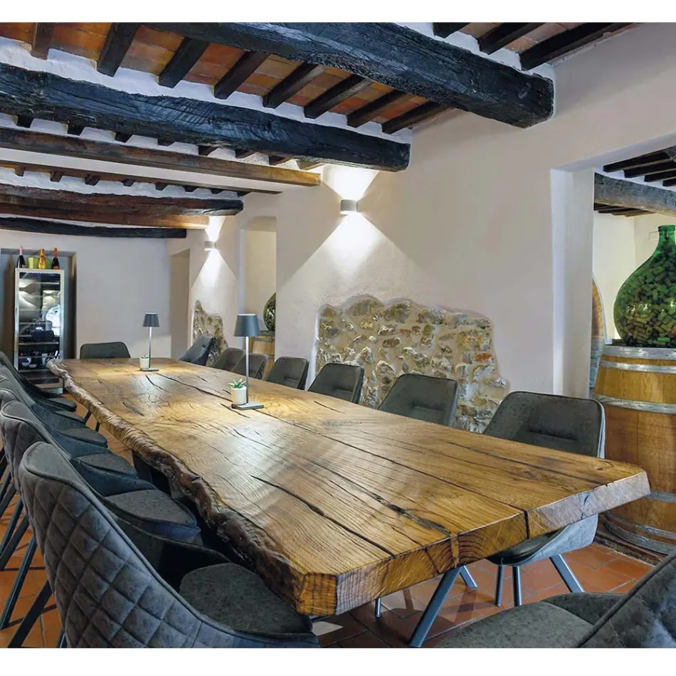 Masa de sufragerie din stejar secular si metal Made in Italy - Dite, Piesa unica Viadurini