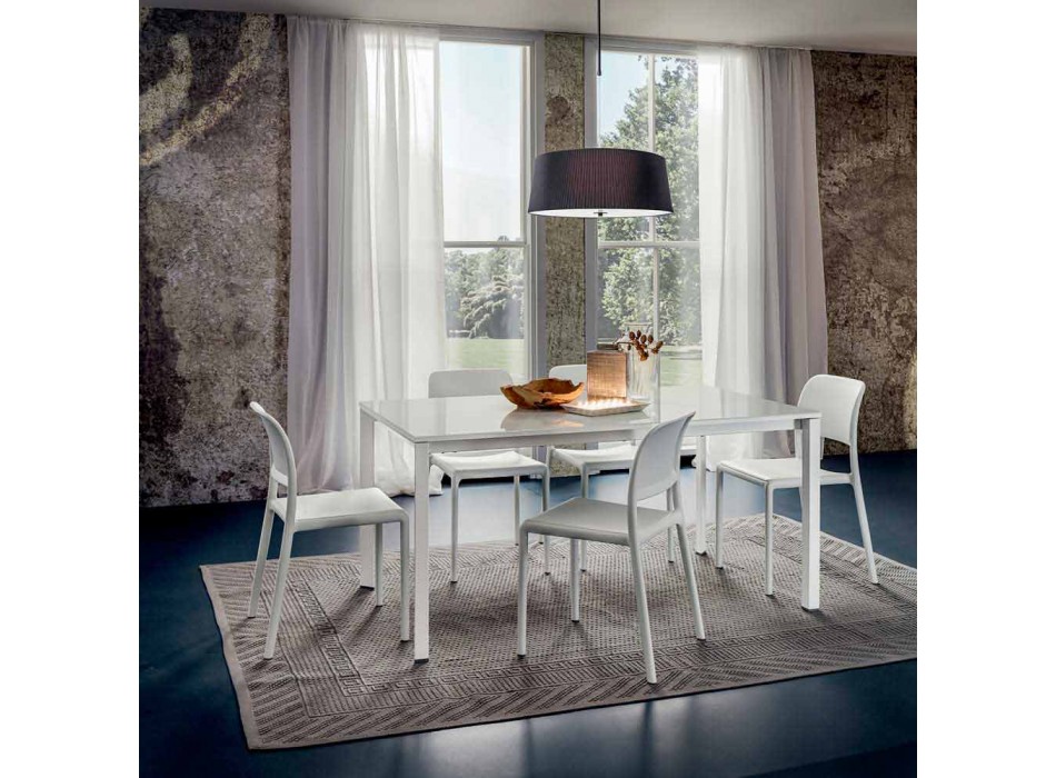 Masă de luat masa din sticlă albă și metal vopsit Fabricat în Italia - Broșă Viadurini