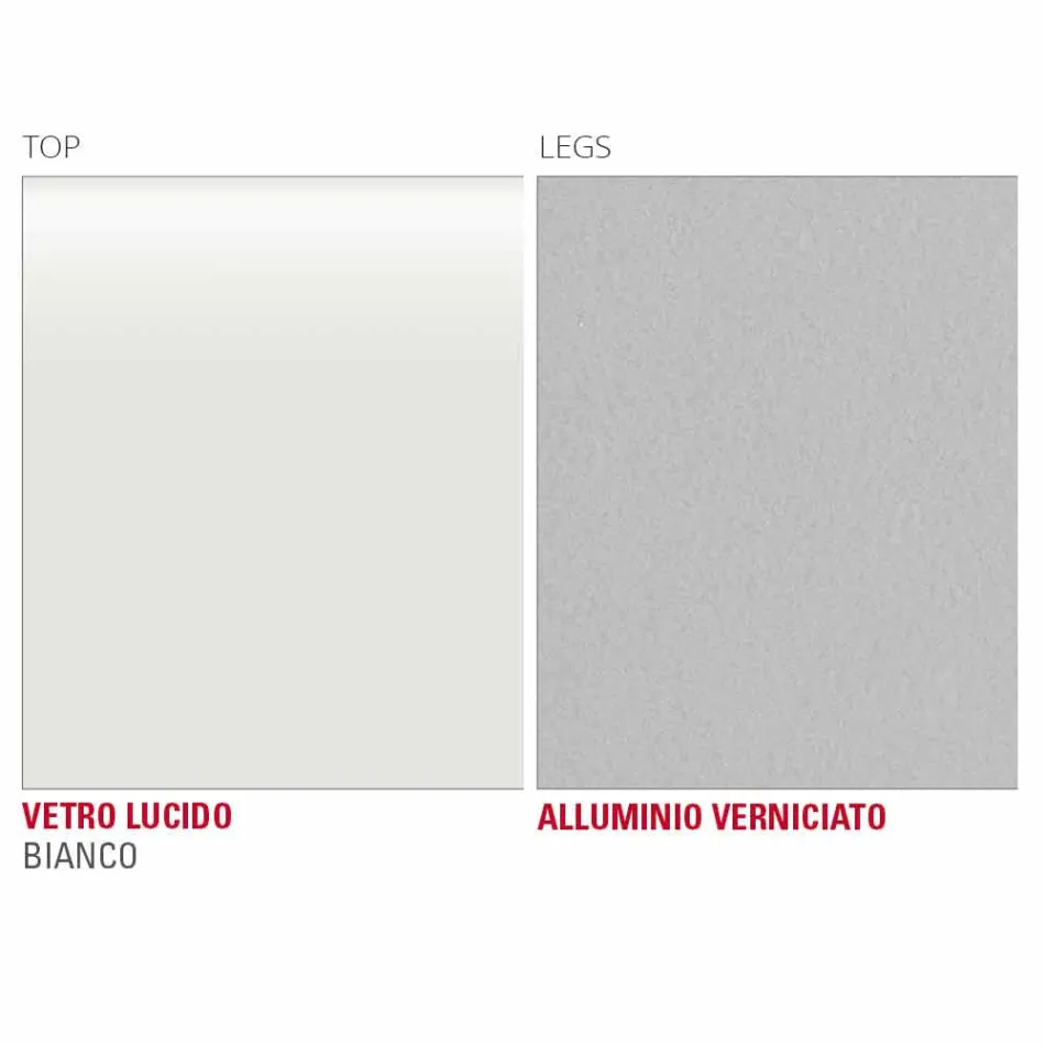 Masă de luat masa din sticlă albă și metal vopsit Fabricat în Italia - Broșă Viadurini