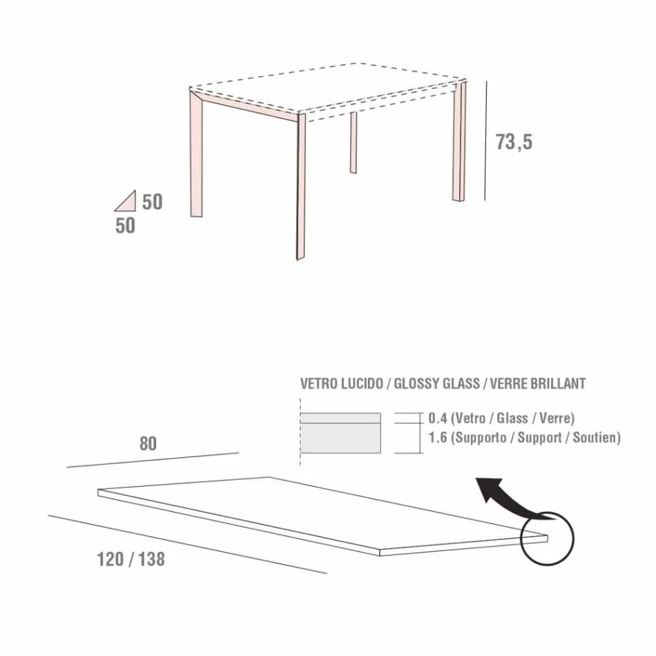 Masă de luat masa din sticlă albă și metal vopsit Fabricat în Italia - Broșă Viadurini