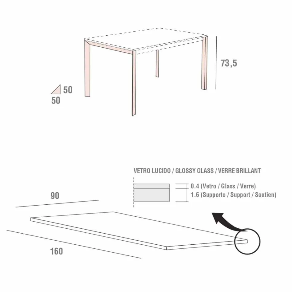 Masă de luat masa din sticlă albă și metal vopsit Fabricat în Italia - Broșă Viadurini