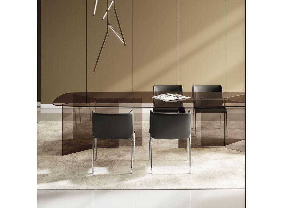 Masa de sufragerie din sticla cu blat dreptunghiular Made in Italy - Charles Viadurini