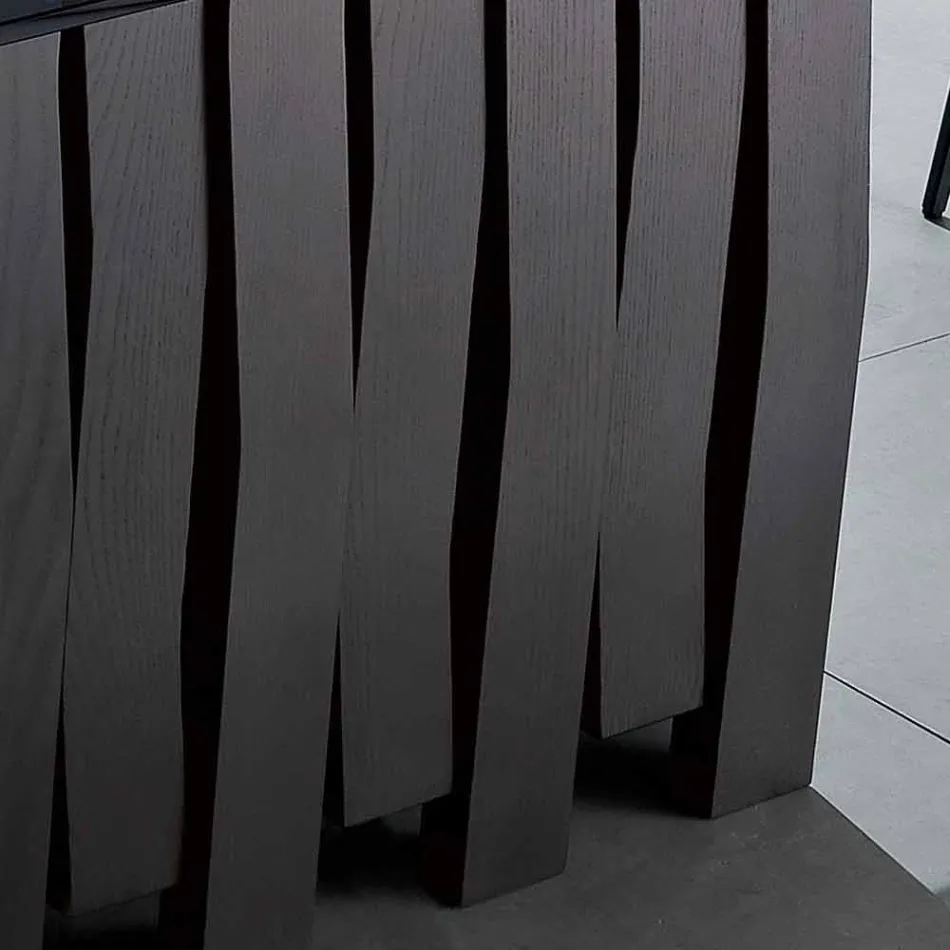 Masă de masă din sticlă și lemn masiv fabricată în Italia, Egisto Viadurini