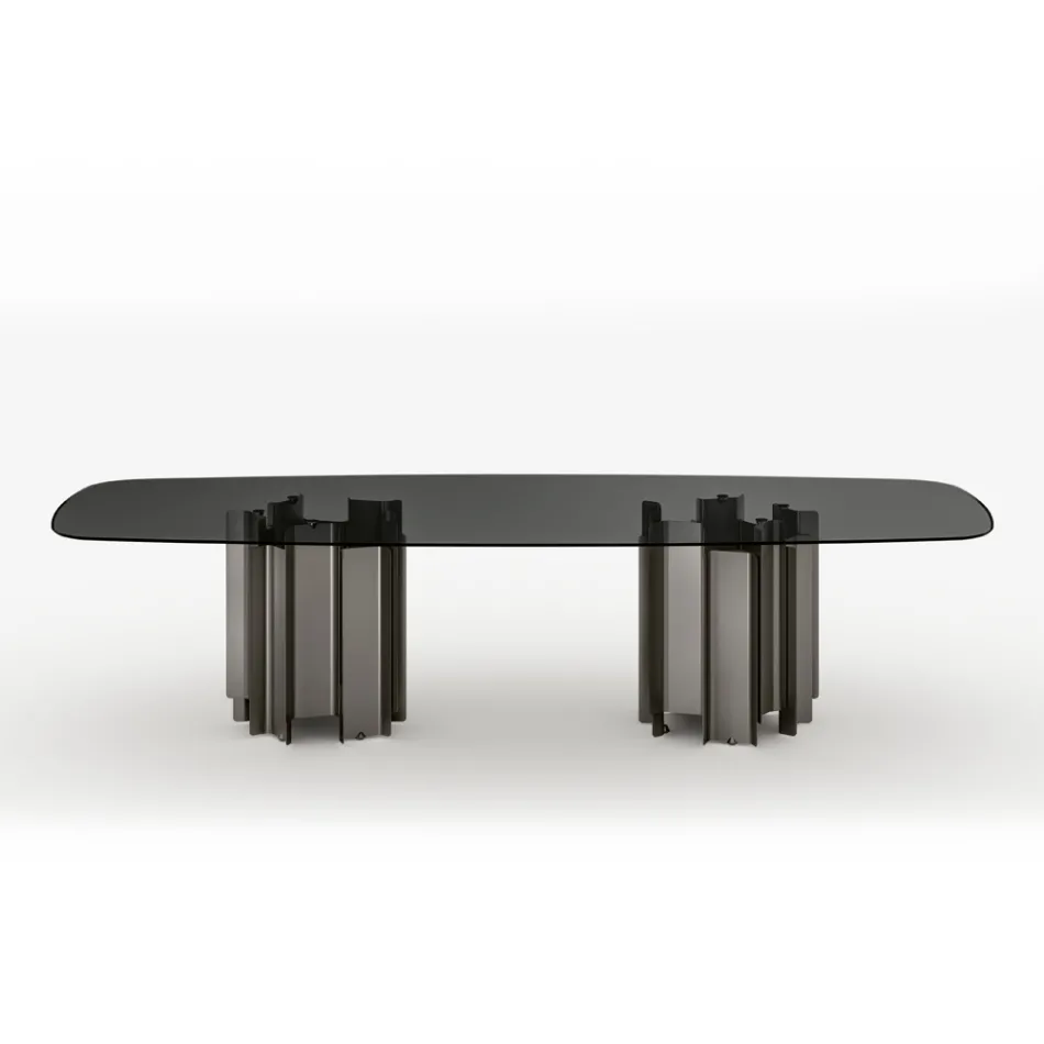 Masă de sufragerie modernă din sticlă și metal, fabricată în Italia - Duna Viadurini