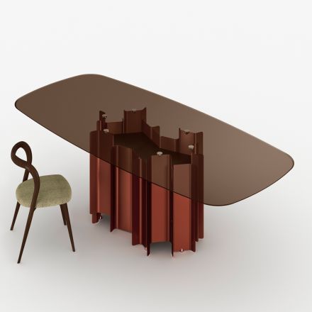 Masă de sufragerie modernă din sticlă și metal, fabricată în Italia - Duna Viadurini
