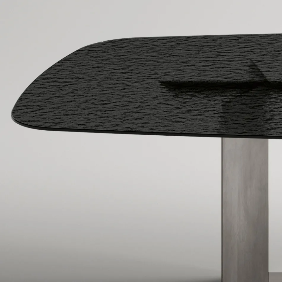 Masă de sufragerie design fabricată în Italia din sticlă fuzionată în bronz sau fumuriu - Moro Viadurini