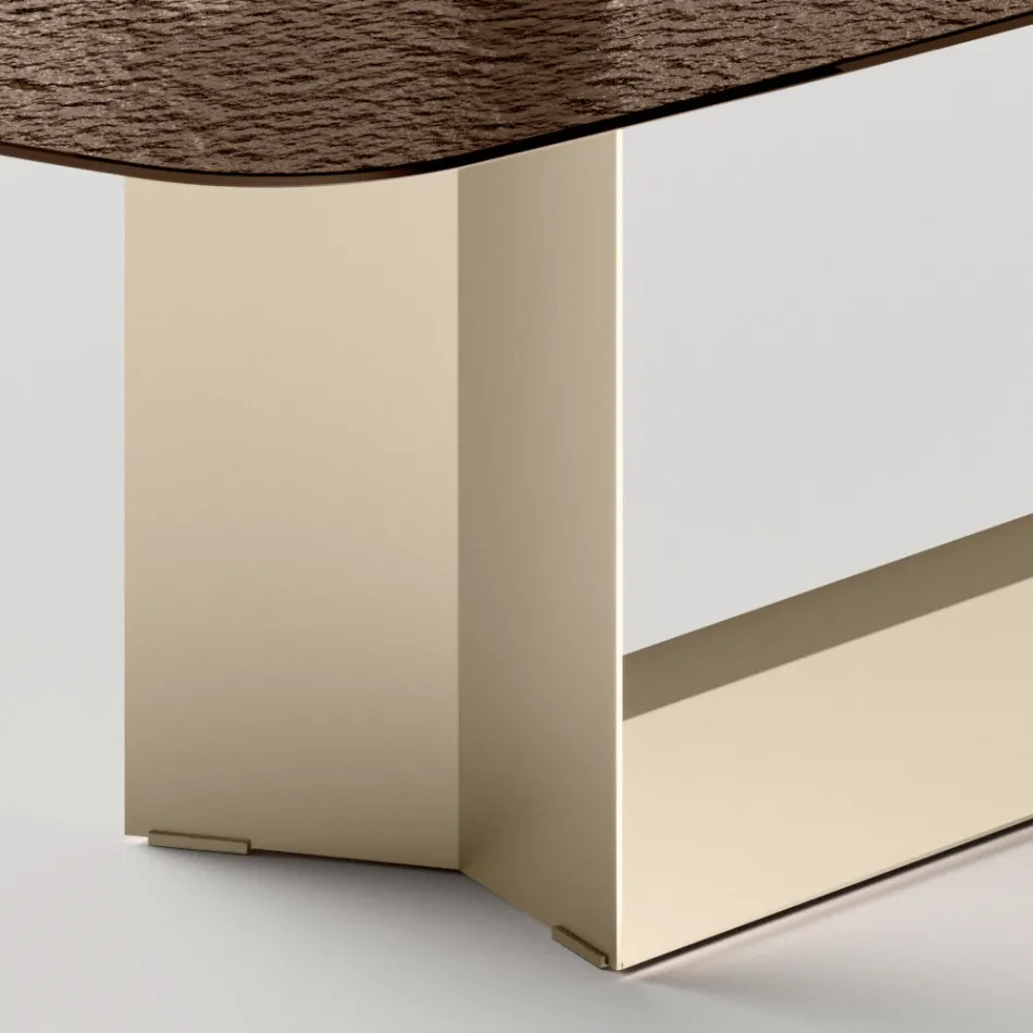 Masă de sufragerie design fabricată în Italia din sticlă fuzionată în bronz sau fumuriu - Moro Viadurini