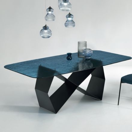 Masa de sufragerie din sticla ciocanita si metal negru Made in Italy - Mirco Viadurini