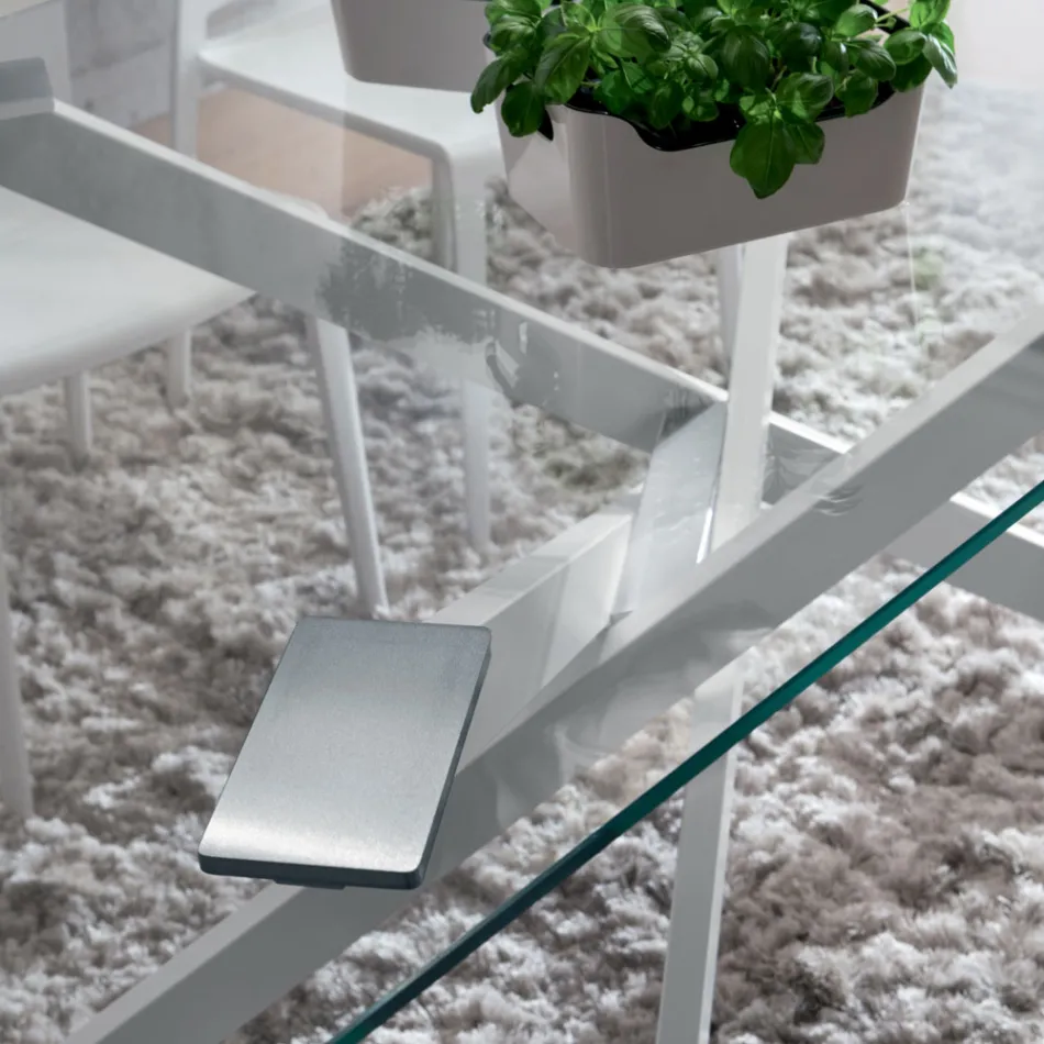 Masă de sufragerie de lux din sticlă temperată și metal, fabricată în Italia - Carlino Viadurini