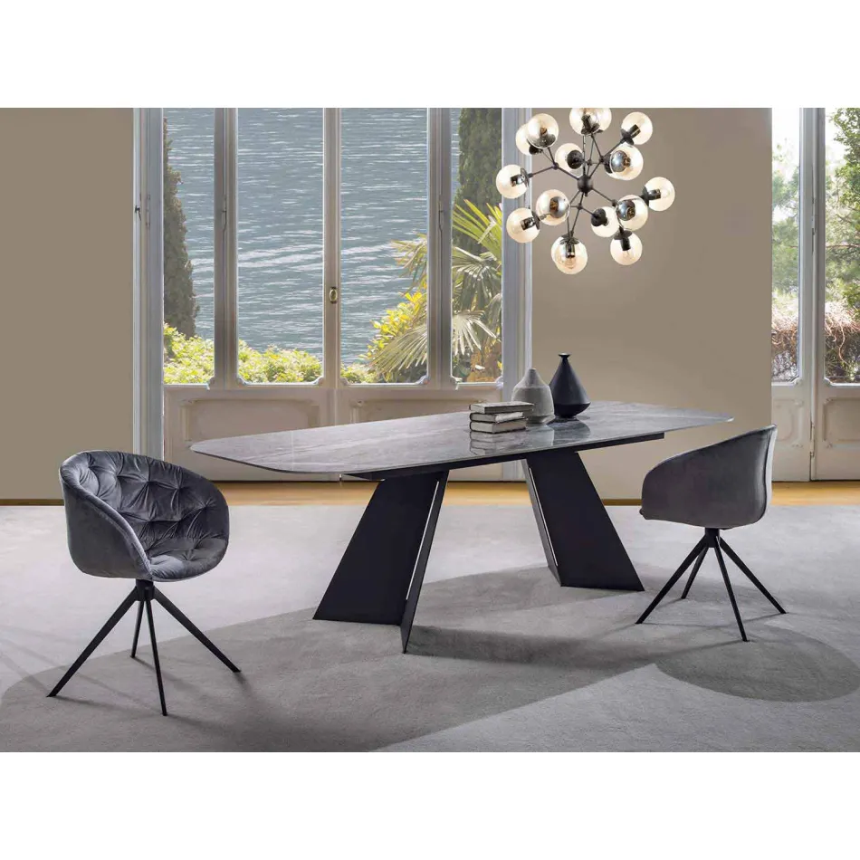 Masă modernă cu blat din gresie porțelanată - Meduno Viadurini