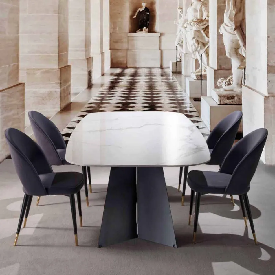 Masă modernă cu blat din gresie porțelanată - Meduno Viadurini