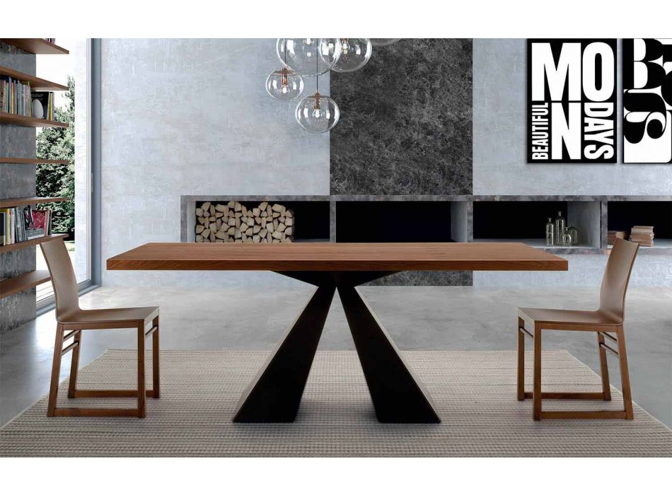 Masa de sufragerie moderna din lemn furniruit si otel Made in Italy - Dalmata Viadurini
