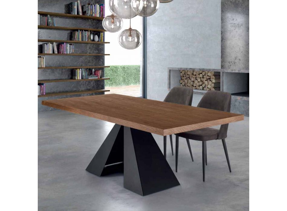 Masa de sufragerie moderna din lemn furniruit si otel Made in Italy - Dalmata Viadurini