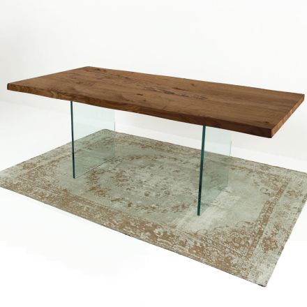 Masa de sufragerie moderna din lemn furniruit si sticla Made in Italy - Strappo Viadurini
