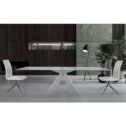Masa de sufragerie moderna din sticla si otel alb Made in Italy - Dalmata Viadurini
