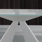 Masa de sufragerie moderna din sticla si otel alb, fabricata in Italia - dalmata Viadurini