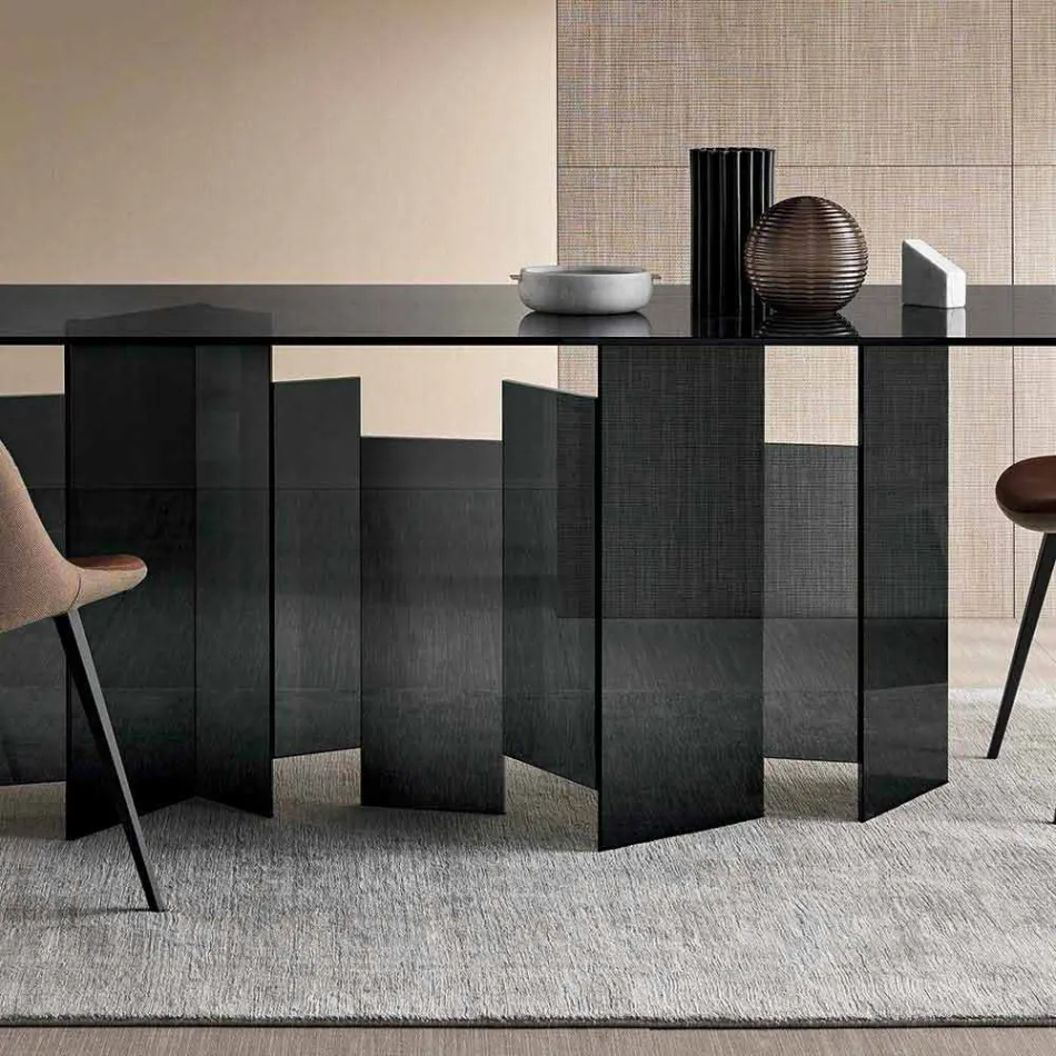 Masă modernă din sufragerie din sticlă extracolară sau afumată fabricată în Italia - aleatoriu Viadurini