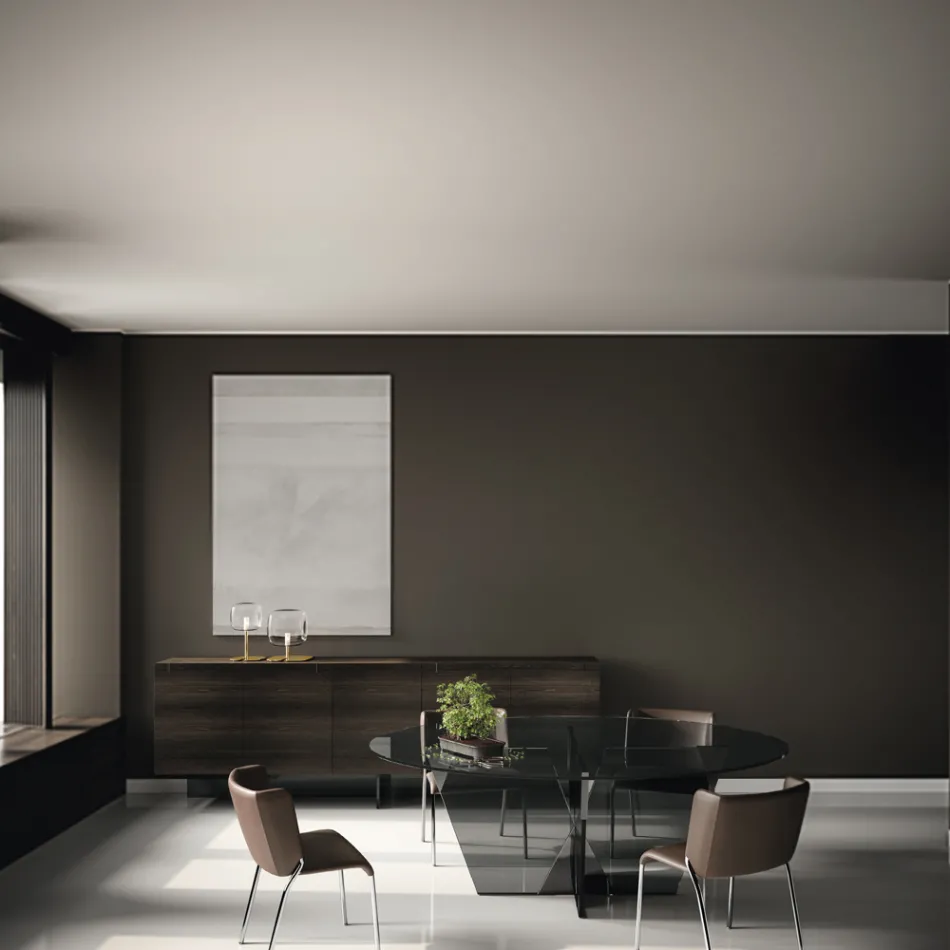 Masa de sufragerie ovala cu blat si baza din sticla Made in Italy - Tiseo Viadurini