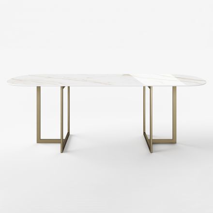 Masa de sufragerie ovala din gresie portelanata si metal Made in Italy - Emilio Viadurini
