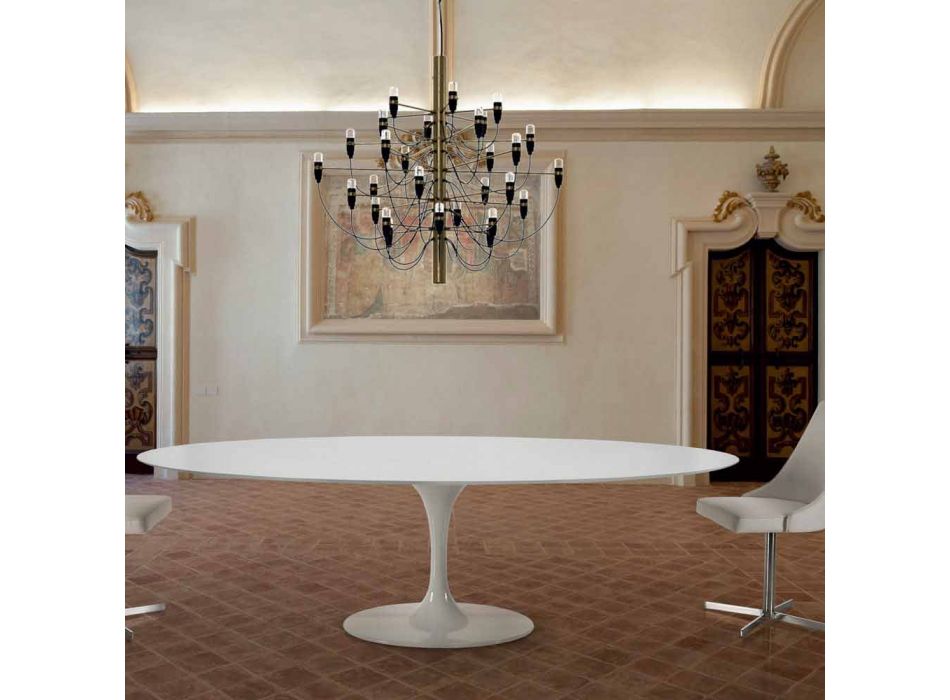 Masa de sufragerie ovala din laminat si aluminiu Made in Italy, Pretious - Dolari Viadurini