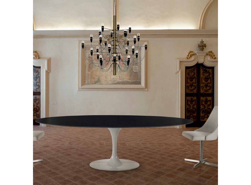 Masa de sufragerie ovala din laminat si aluminiu Made in Italy, Pretious - Dolari Viadurini