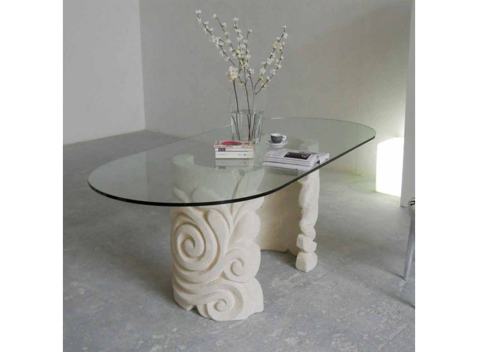 masă ovală din piatră și cristal design modern Aden Viadurini