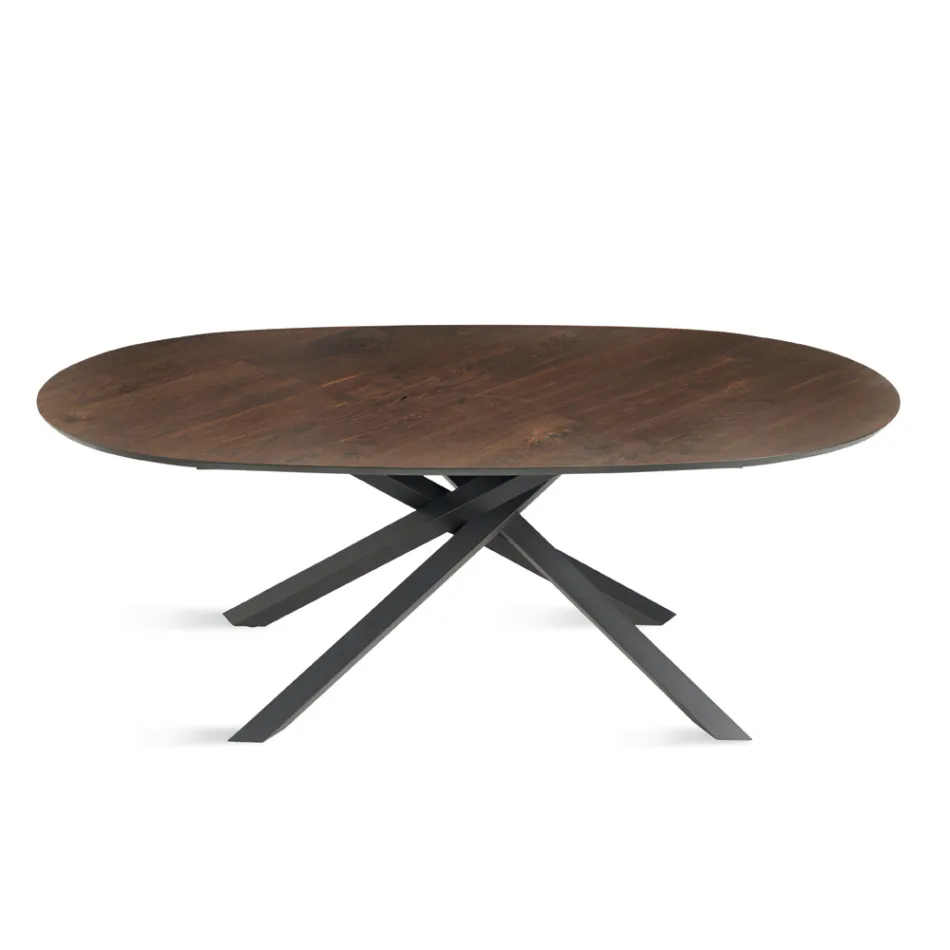 Masă ovală din furnir de stejar și bază din metal negru - Domo Viadurini