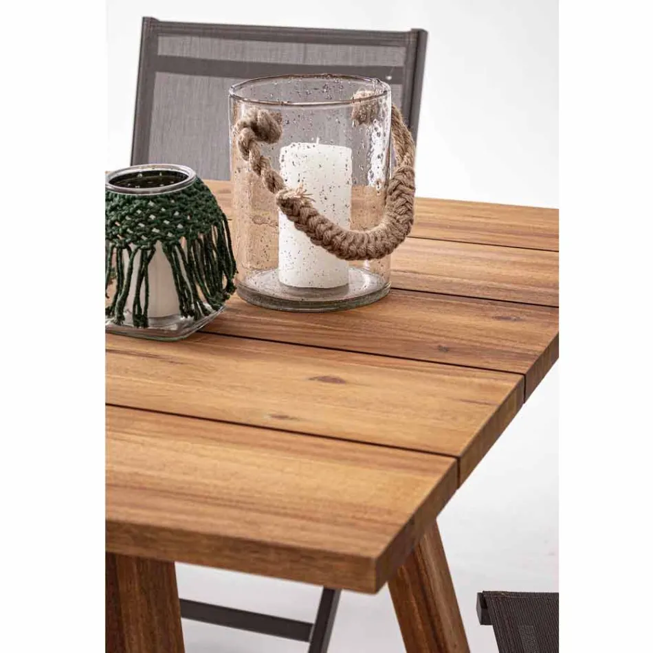 Masă de luat masa în aer liber, finisat în ulei de lemn de salcâm - Leonard Viadurini