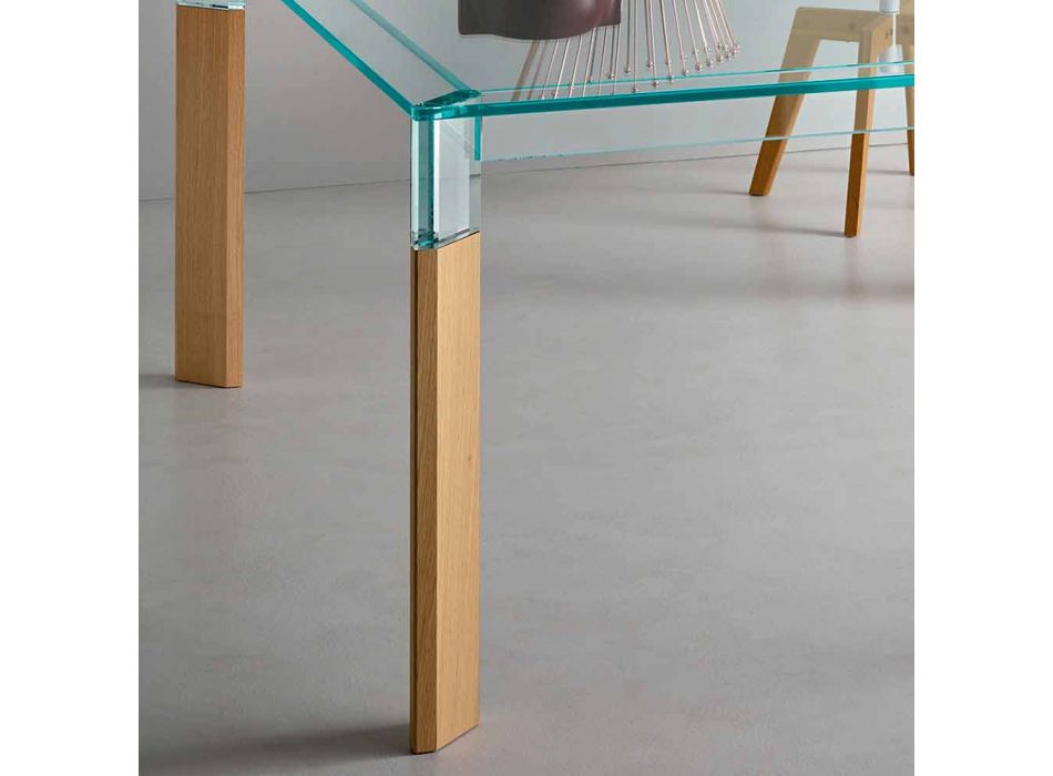 Blat de masă din sufragerie și bază din lemn masiv realizat în Italia - Presino Viadurini
