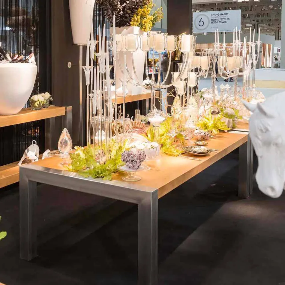 masa dreptunghiulara din stejar si inox înșelătoriilor Viadurini