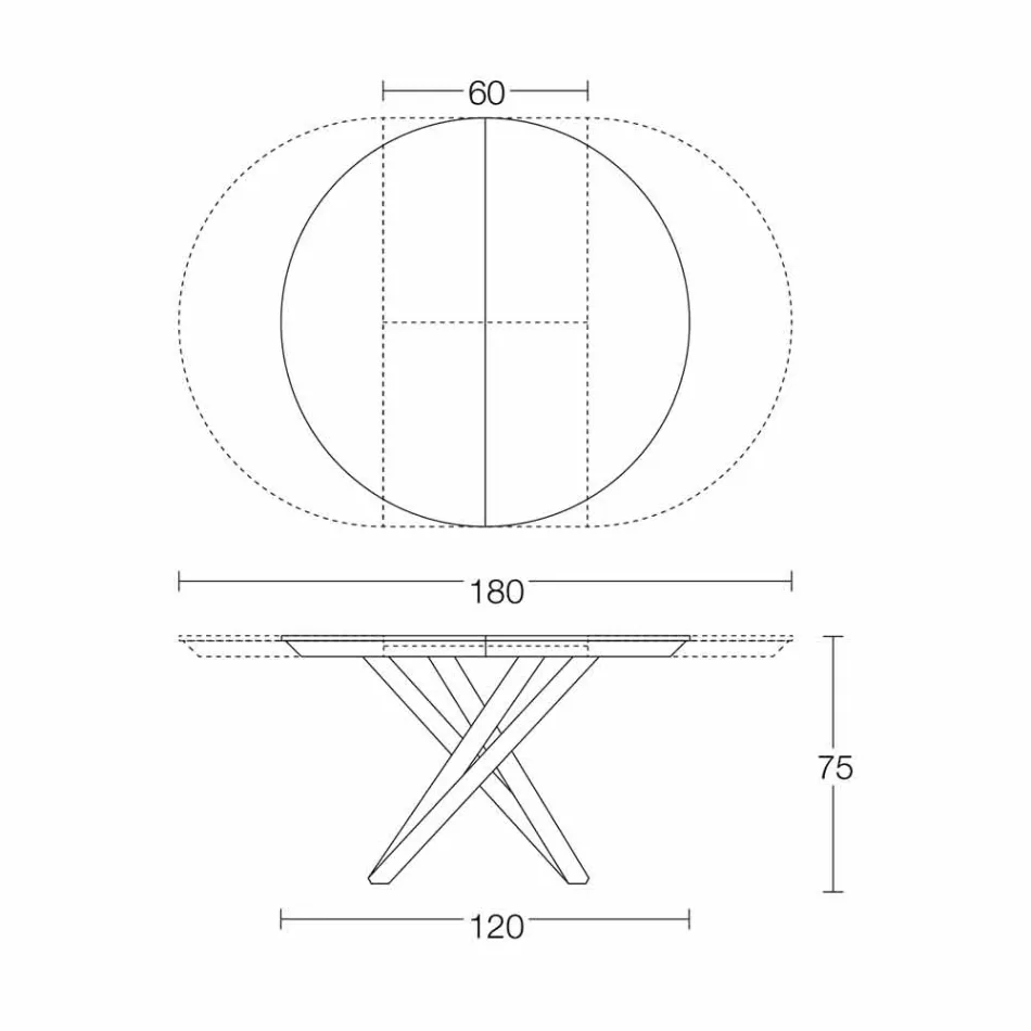 Masă rotundă extensibilă cu blat din lemn Made in Italy - Crodino Viadurini