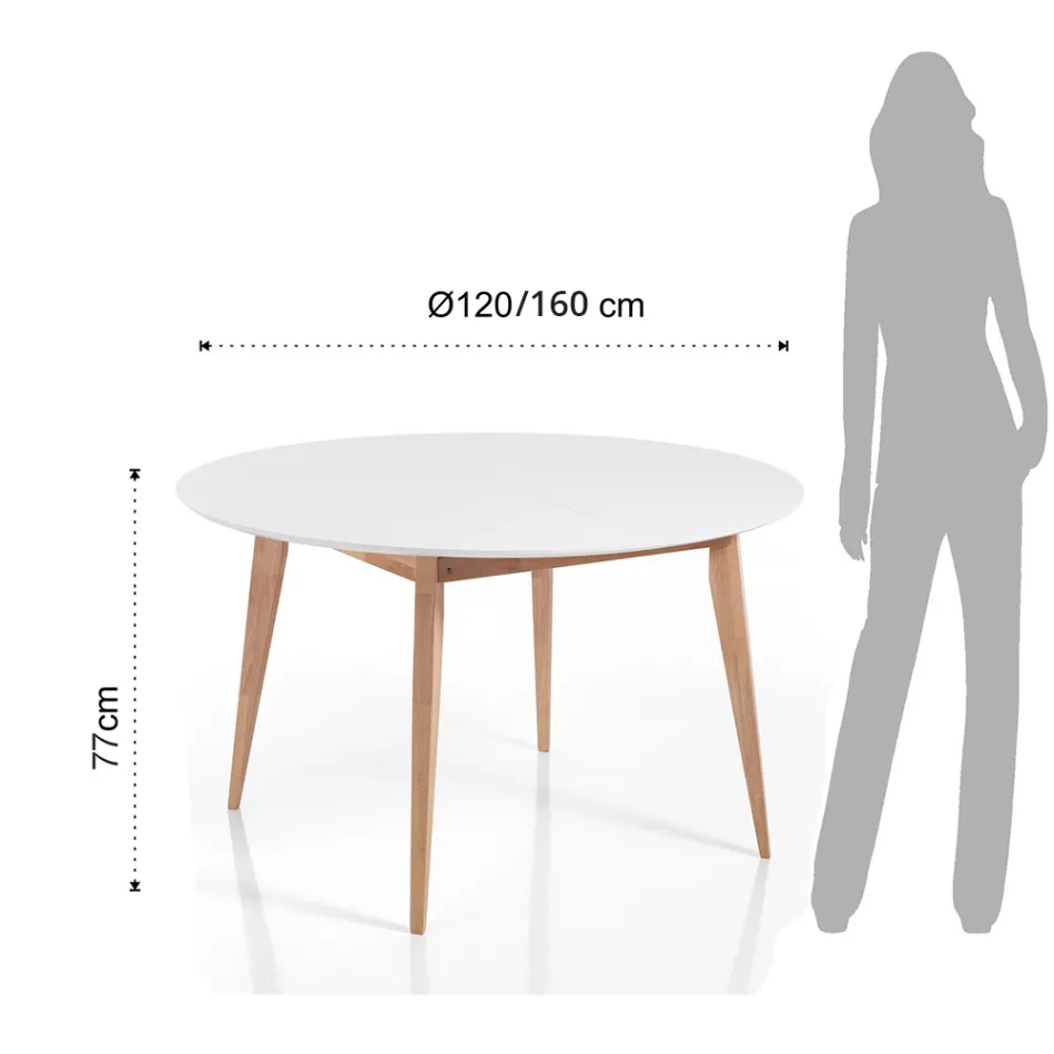 Masa Rotunda Extensibila Pana la 160 cm din Mdf si Lemn - Ciacco Viadurini