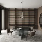 Masa rotunda de sufragerie cu baza si blat din sticla Made in Italy - Charles Viadurini