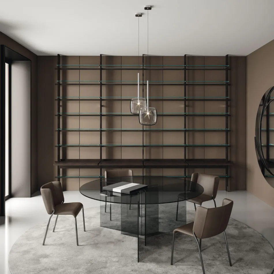 Masa rotunda de sufragerie cu baza si blat din sticla Made in Italy - Charles Viadurini