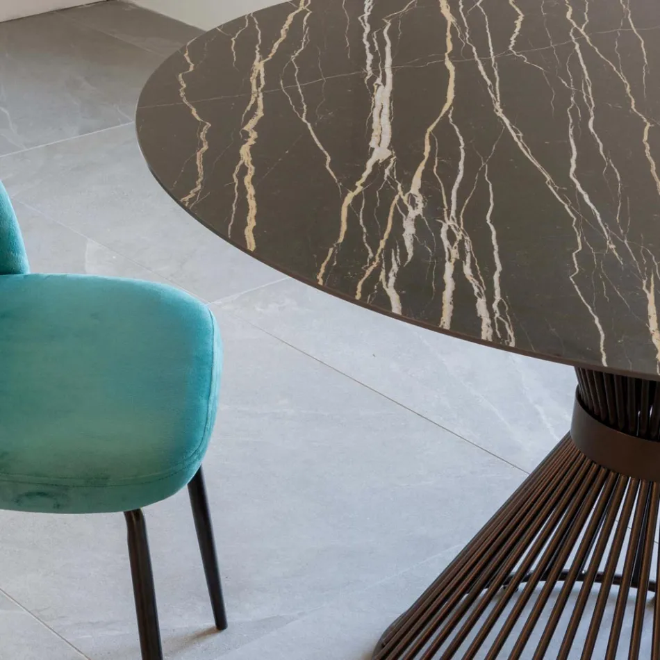 Masa rotunda de sufragerie din ceramica lustruita Florim si baza din otel - Denali Viadurini