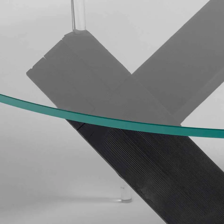 masă rotundă din lemn cu sticla de top Bao, design modern Viadurini