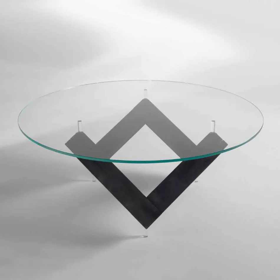 masă rotundă din lemn cu sticla de top Bao, design modern Viadurini