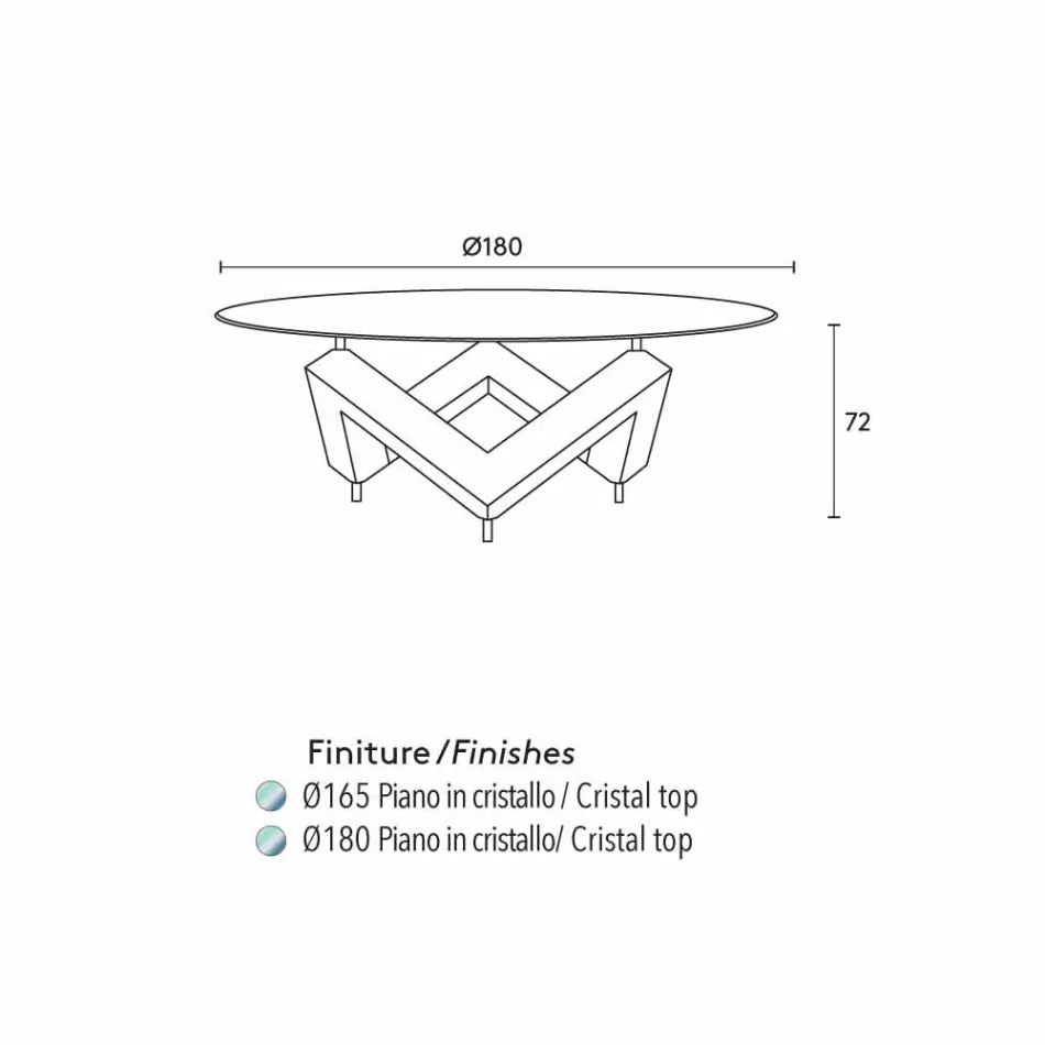 masă rotundă din lemn cu sticla de top Bao, design modern Viadurini