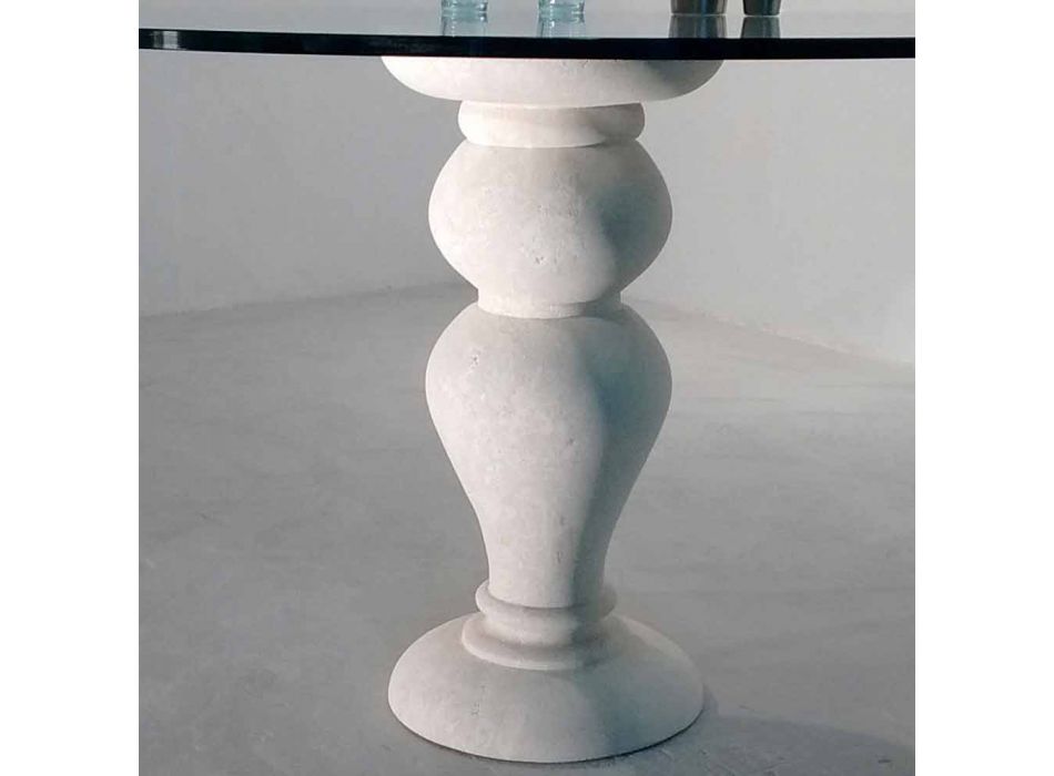 masă rotundă din piatră și cristal Oedip, design clasic Viadurini