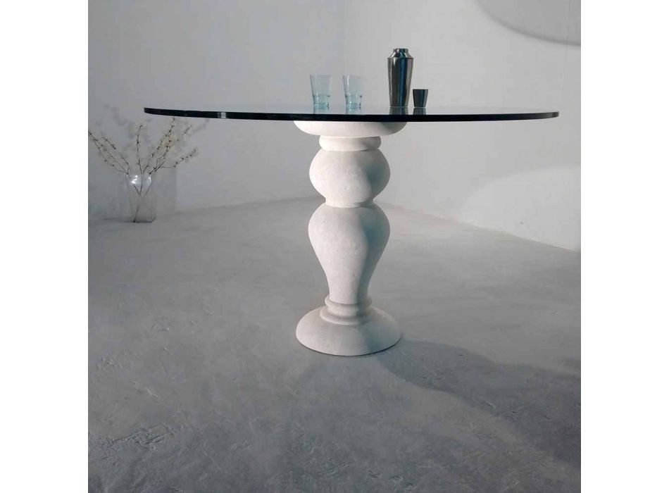 masă rotundă din piatră și cristal Oedip, design clasic Viadurini
