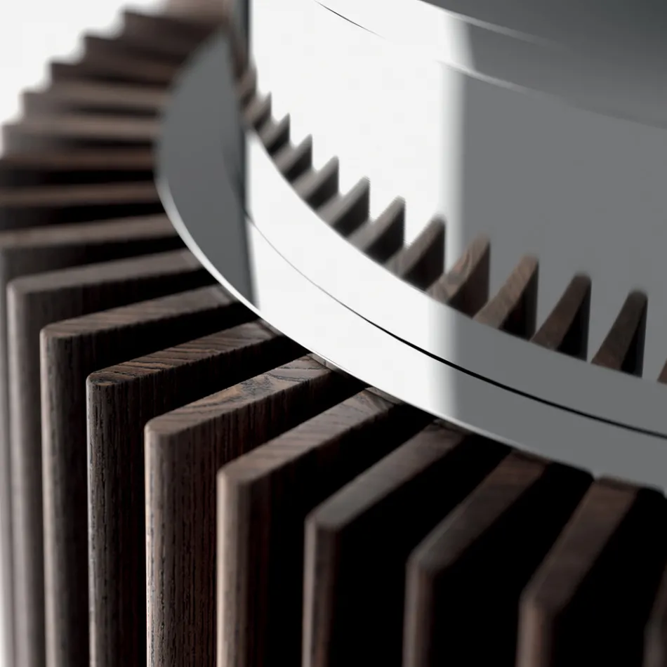 Masa de sufragerie rotunda din sticla afumata cu baza din lemn Made in Italy - Rondo Viadurini