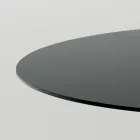 Masa de sufragerie rotunda din sticla afumata cu baza din lemn Made in Italy - Rondo Viadurini