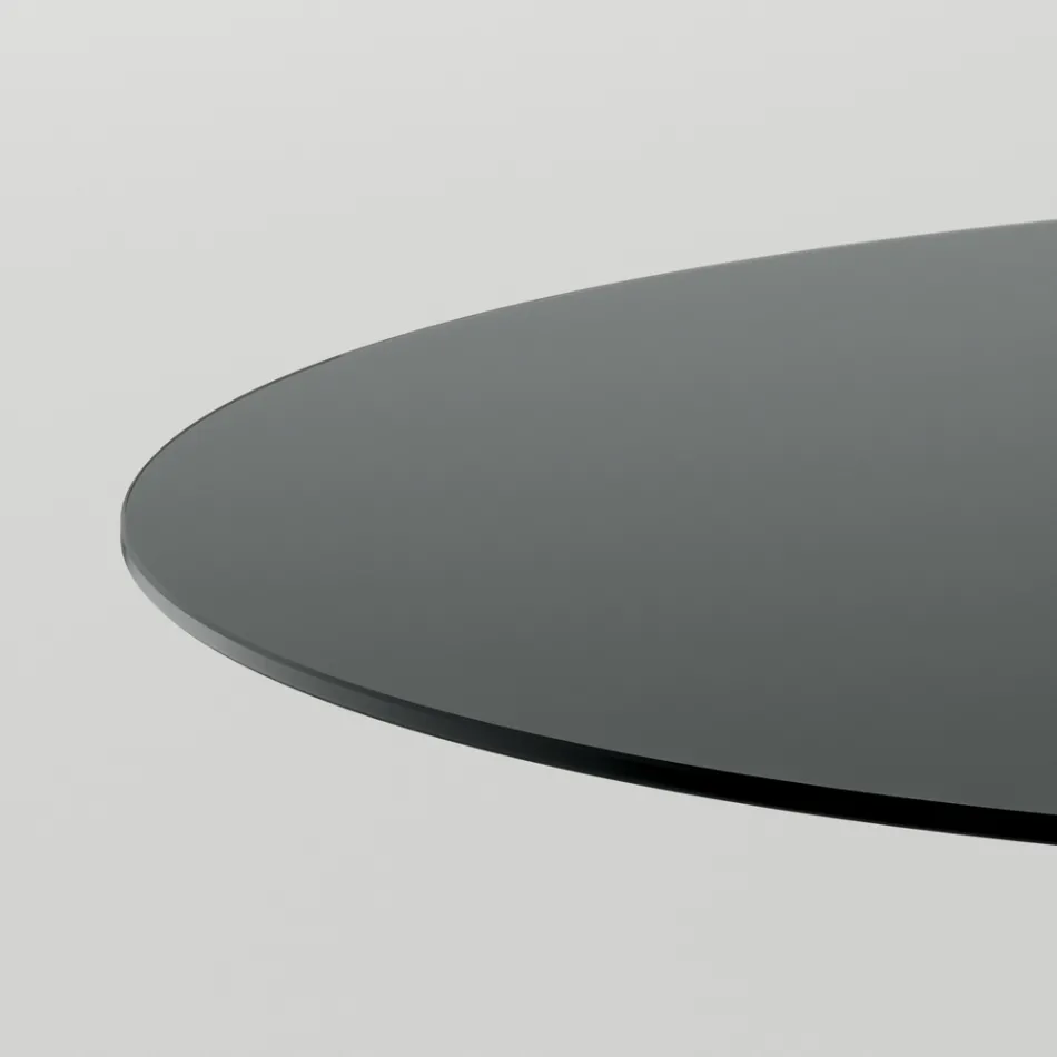 Masa de sufragerie rotunda din sticla afumata cu baza din lemn Made in Italy - Rondo Viadurini