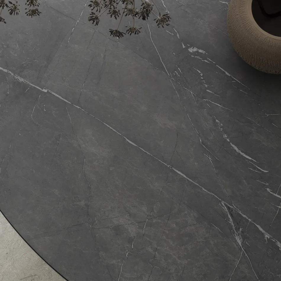 Masa rotunda din metal si Hpl laminat Made in Italy - Bastiano Viadurini